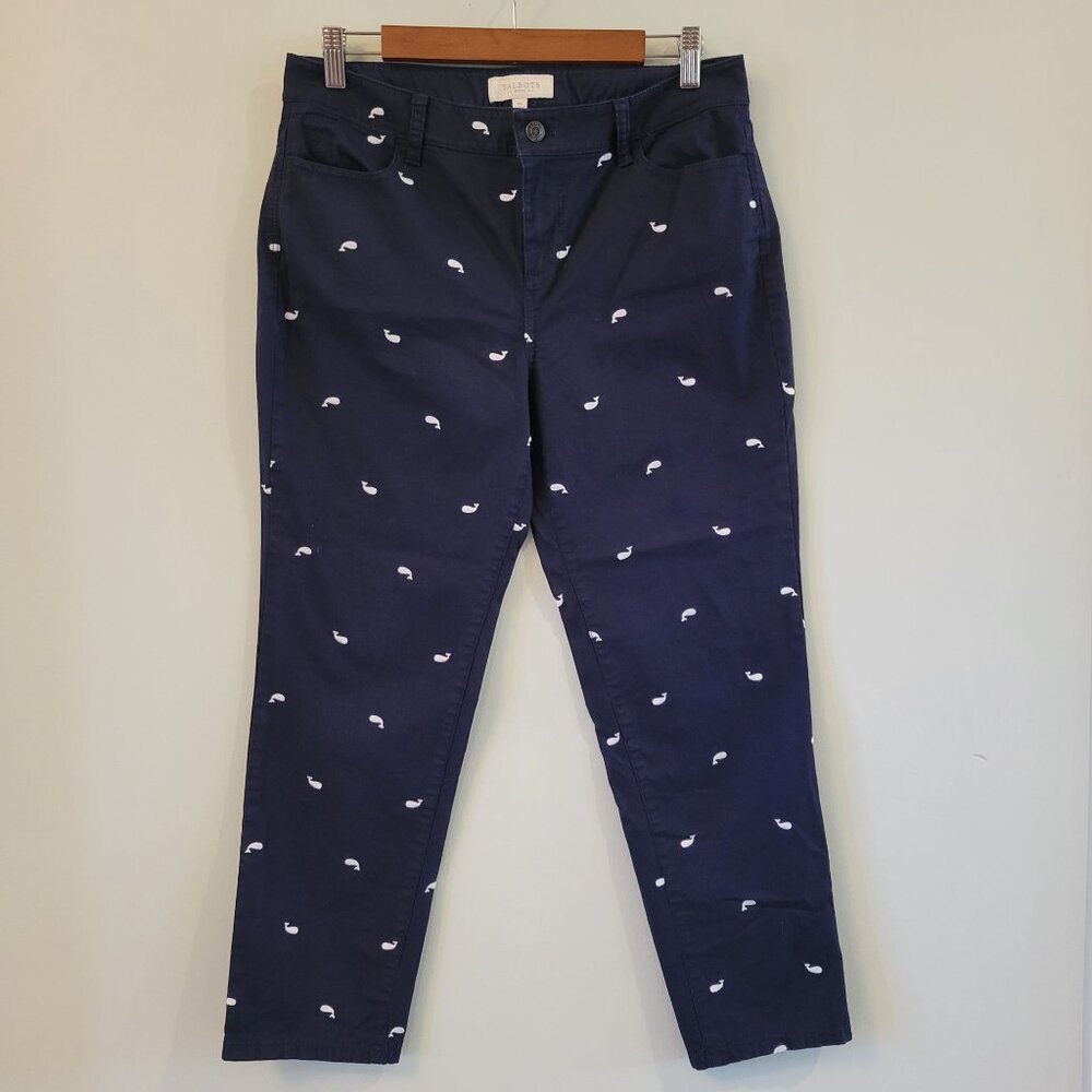 Talbots Navy Cropped Pants with White Whale Embroidery